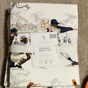 NWT Pottery Barn Kids Baseball Organic Sheet Set - Full Size